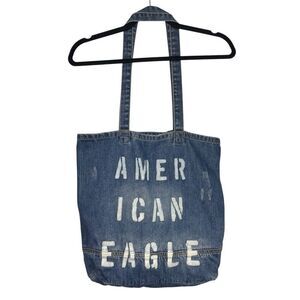 American Eagle Denim Jean Tote Bag Purse Distressed Shopping Beach Travel